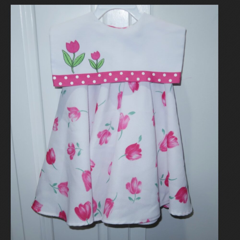 Girls Vintage Youngsport Pink White Floral Tulips Wide Collar Spring Twirl Dress